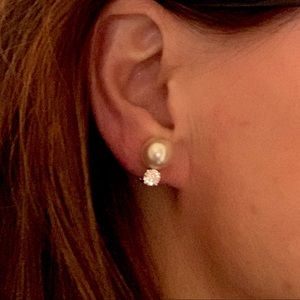 Bergdorf Goodman clip on pearl and crystal earrings.